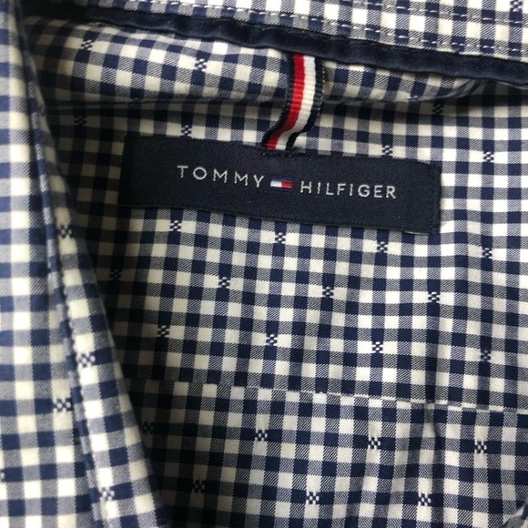 Tommy Hilfiger Navy Check Reg Fit Stretch Casual Dress Shirt L Wrinkle Resist - Picture 6 of 7